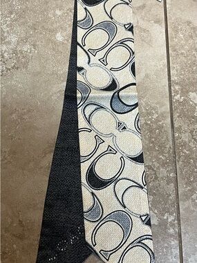 Coach Signature Silk Scarf in Cream, Black and Gray